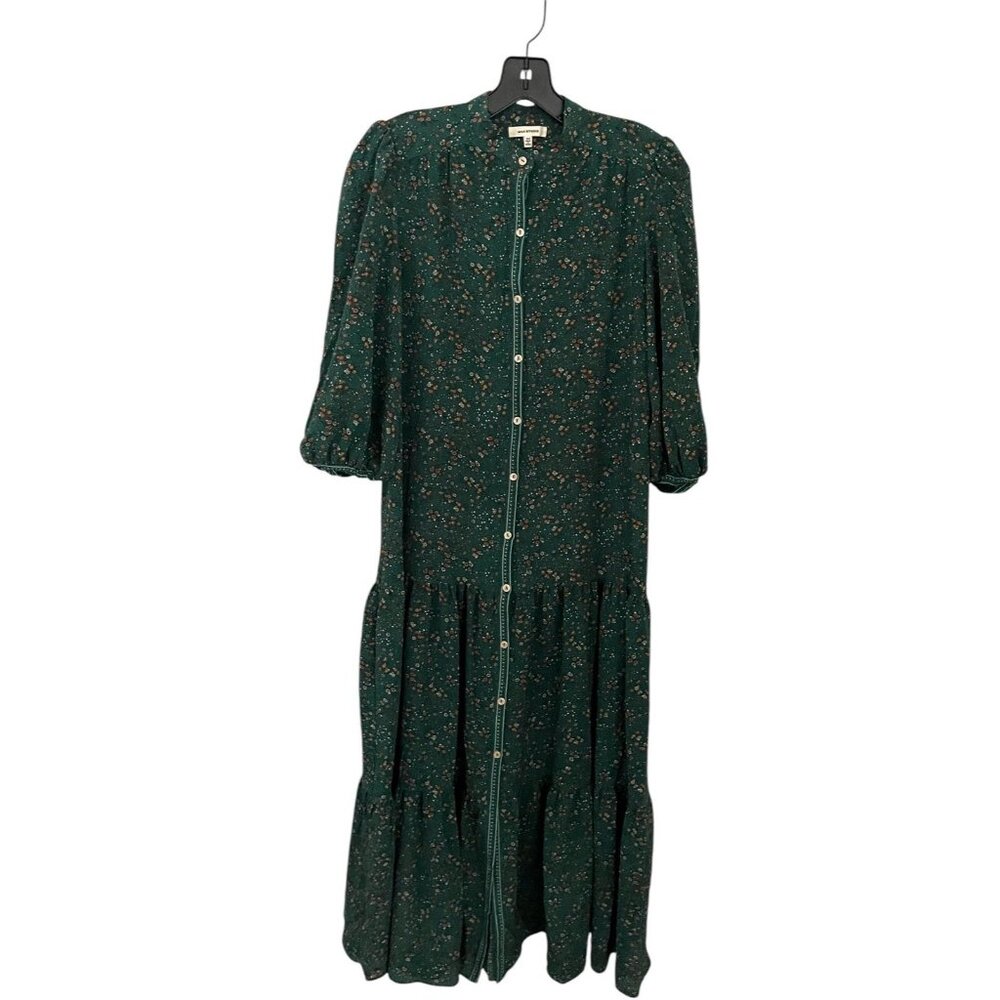 Max Studio Green Floral Maxi Dress Ruffle Cottagecore 3/4 Sleeve Sz XS Long Boho
